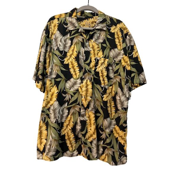 Jos. A. Bank 100% Silk Size Xl Short Sleeve Hawaiian Shirt Button Yellow Green - Picture 1 of 4